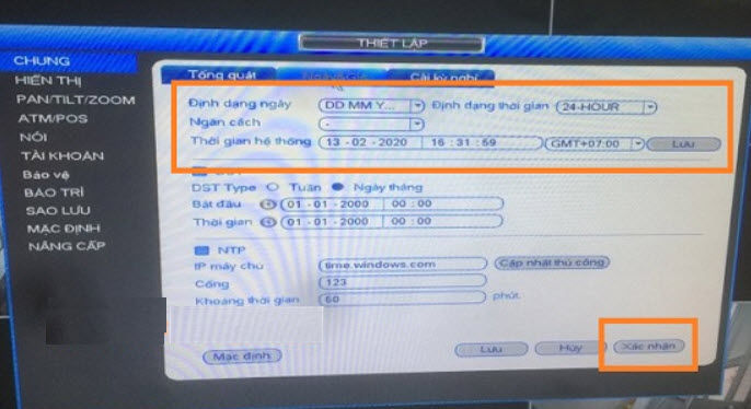 Hướng dẫn cài đặt thời gian trên đầu ghi hình KBVISION