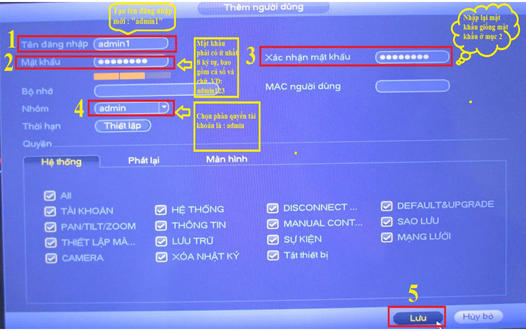 HƯỚNG DẪN TẠO THÊM TÀI KHOẢN ADMIN THỨ 2 TRÊN ĐẦU GHI DAHUA
