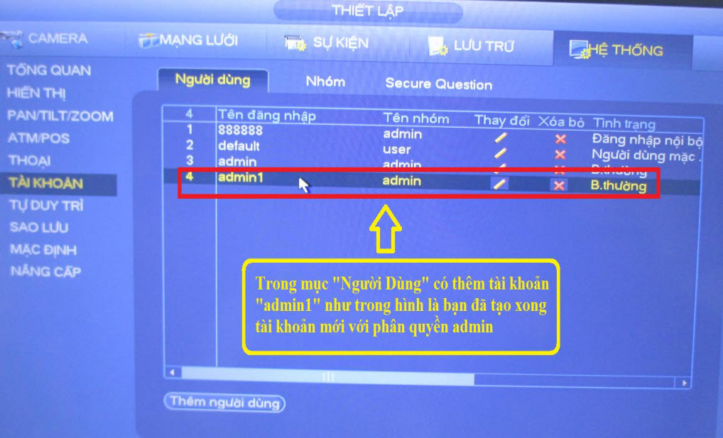 HƯỚNG DẪN TẠO THÊM TÀI KHOẢN ADMIN THỨ 2 TRÊN ĐẦU GHI DAHUA