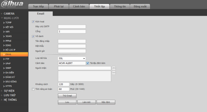 Hướng dẫn cài đặt cảnh báo, báo động qua Mail cho đầu ghi Dahua