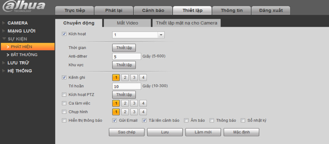 Hướng dẫn cài đặt cảnh báo, báo động qua Mail cho đầu ghi Dahua